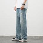 Men’s Vintage Ripped Baggy Jeans – Distressed Straight Leg Denim Pants