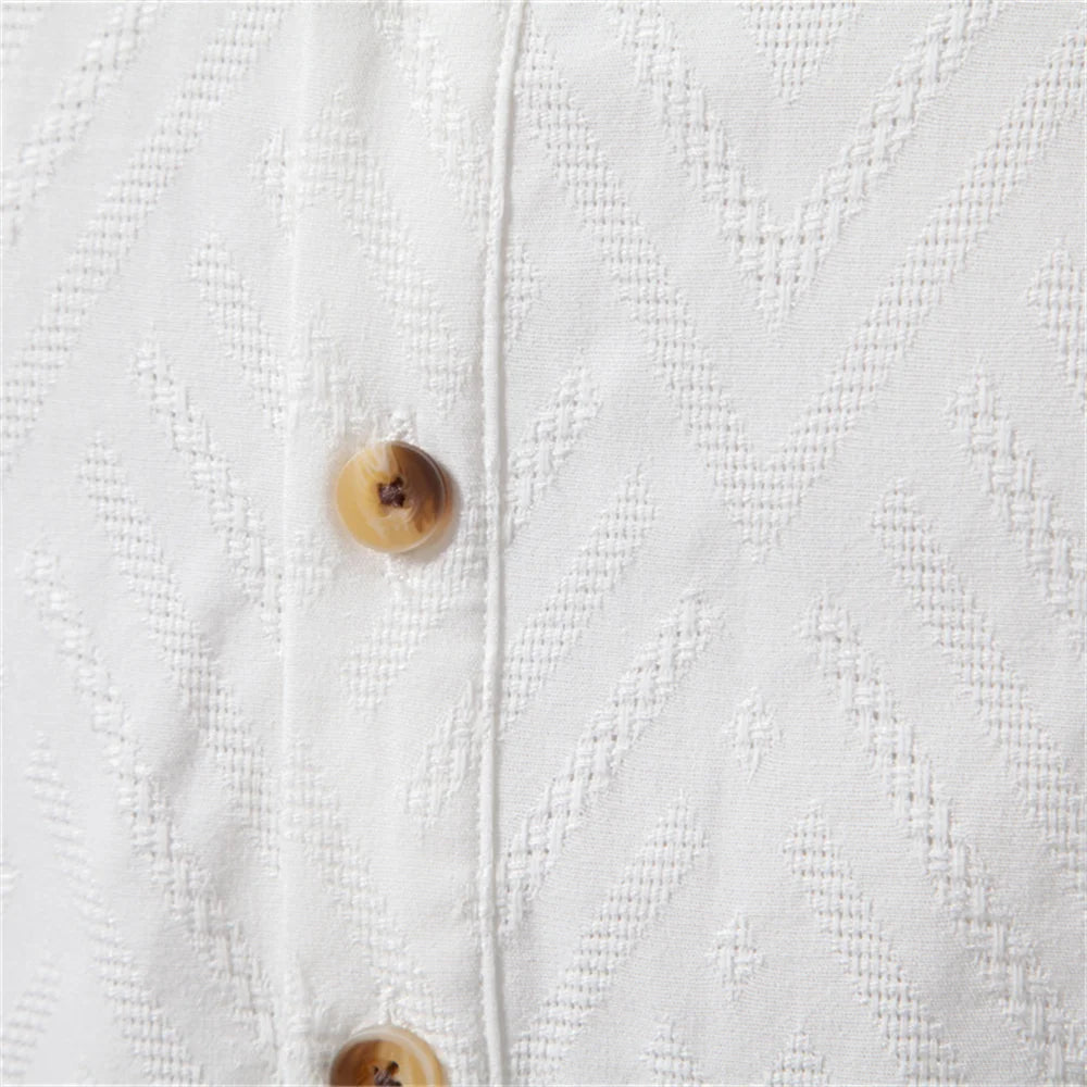 Men’s 100% Cotton Half-Button Shirt – Solid Color Casual Long Sleeve Top