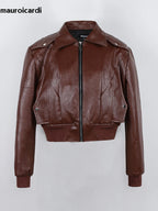 Men’s Oversized PU Leather Jacket – Black Shoulder Pad Zip-Up Coat