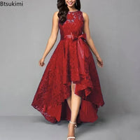 Elegant Lace Bridesmaid Maxi Dress – Women’s High Waist Bow Evening Gown
