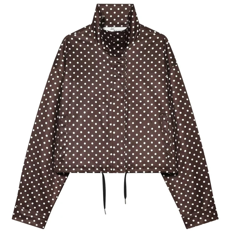Polka Dot Bomber Jacket – Women’s Oversized Zip Up Outerwear