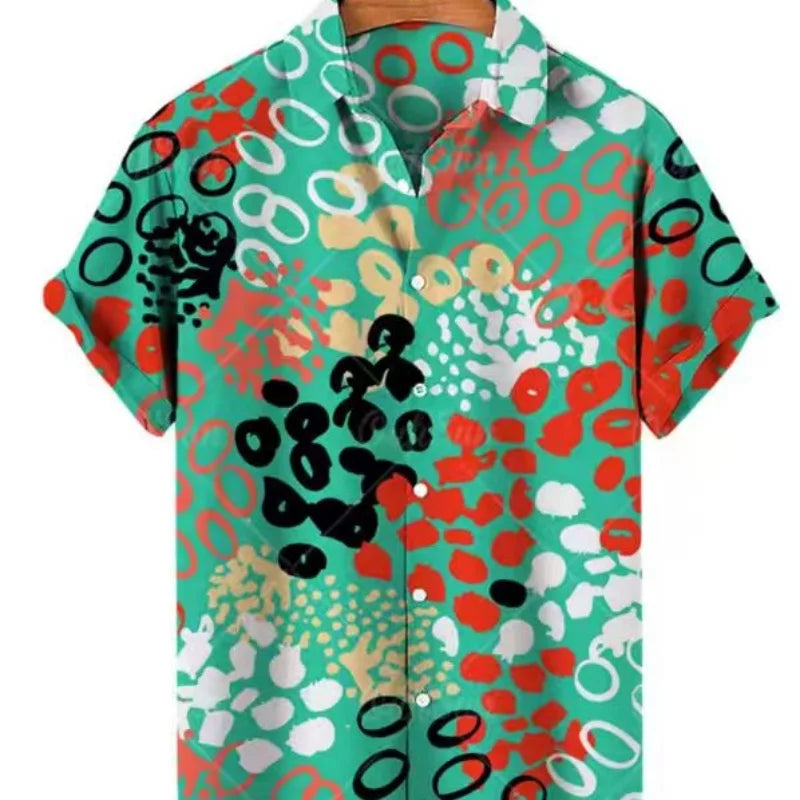 Men’s Cat Print Button-Up Shirt – Oversized Short Sleeve Summer Hawaiian Top