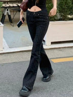 Women’s Vintage Stripe Slim Jeans – Low Waist 90s Streetwear Denim Pants