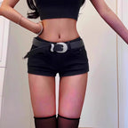 Women’s High Waist Straight Leg Denim Shorts – Y2K Baggy Black Streetwear