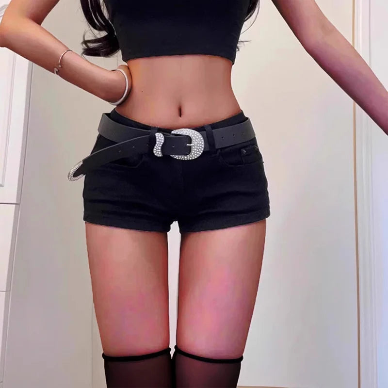 Women’s High Waist Straight Leg Denim Shorts – Y2K Baggy Black Streetwear