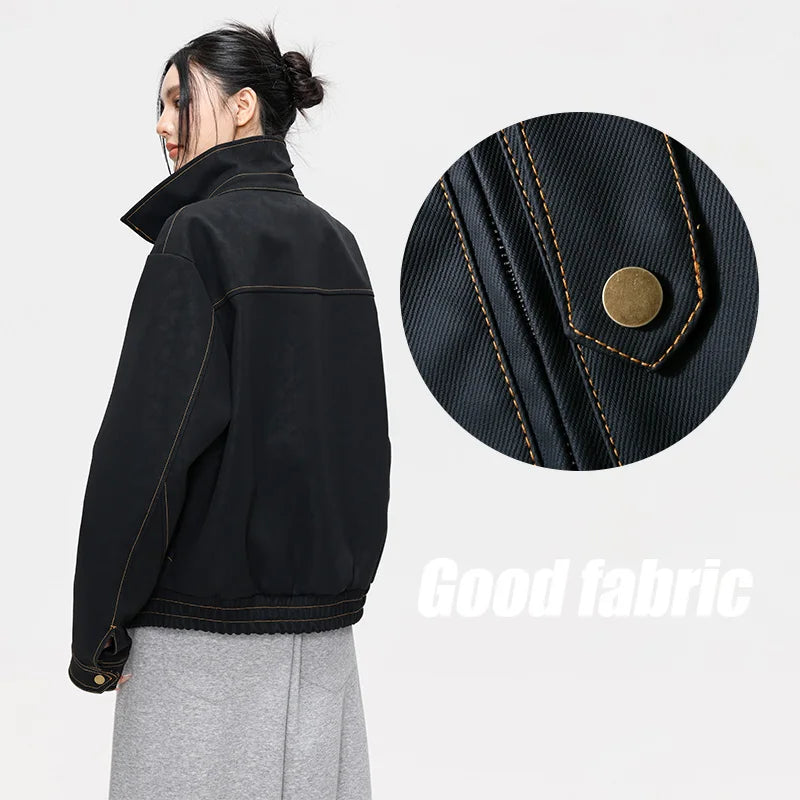 Women’s Retro Seam Detail Jacket – Loose Fit Y2K Streetwear Coat