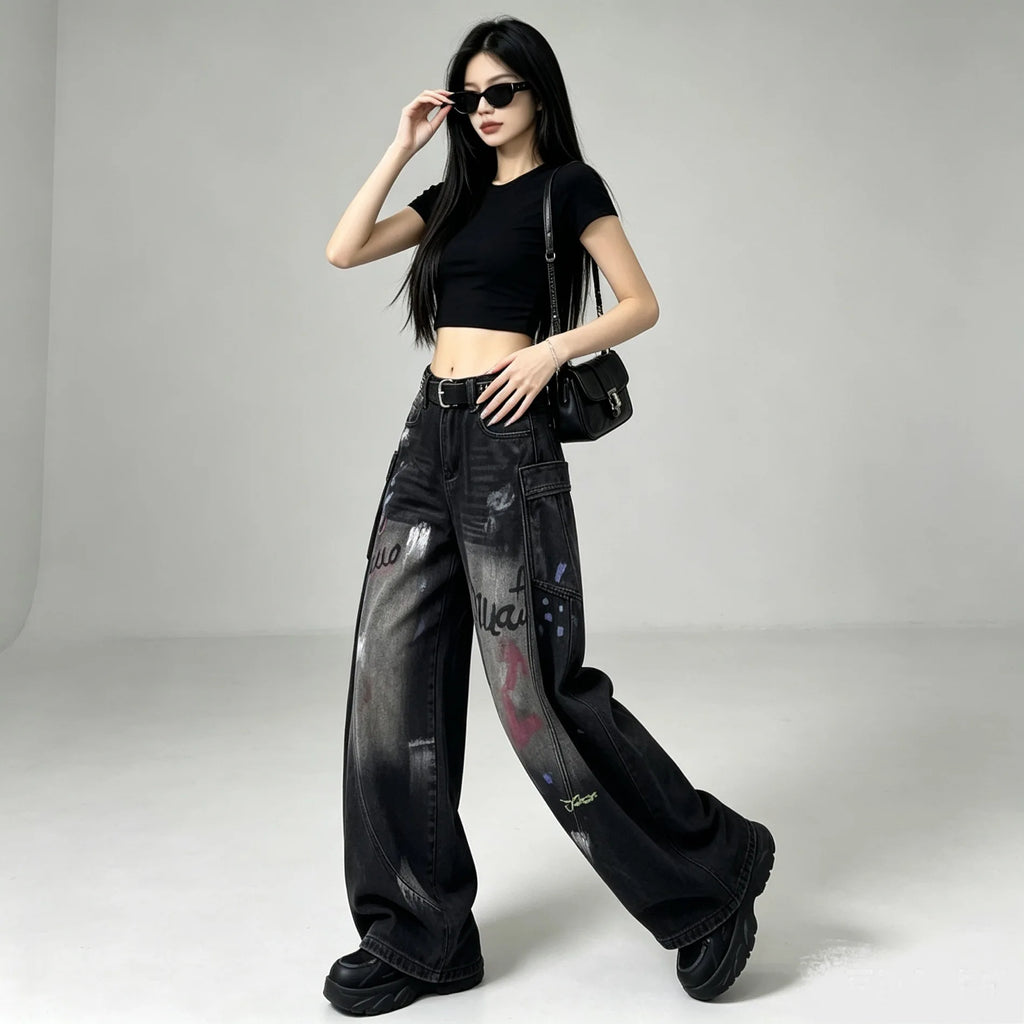 High Waist Wide Leg Denim Jeans – Women’s Loose Fit Autumn Pants