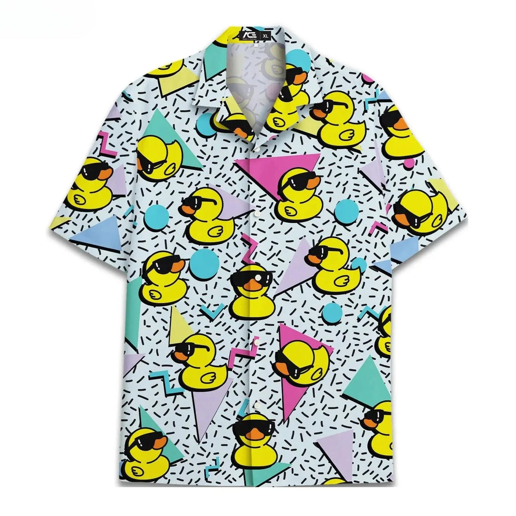 Men’s Neon Rubber Duck Hawaiian Shirt – Fun Printed Short Sleeve Button-Up