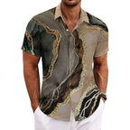 Men’s Vintage Patchwork Printed Shirt – Short Sleeve Tropical Vacation Top