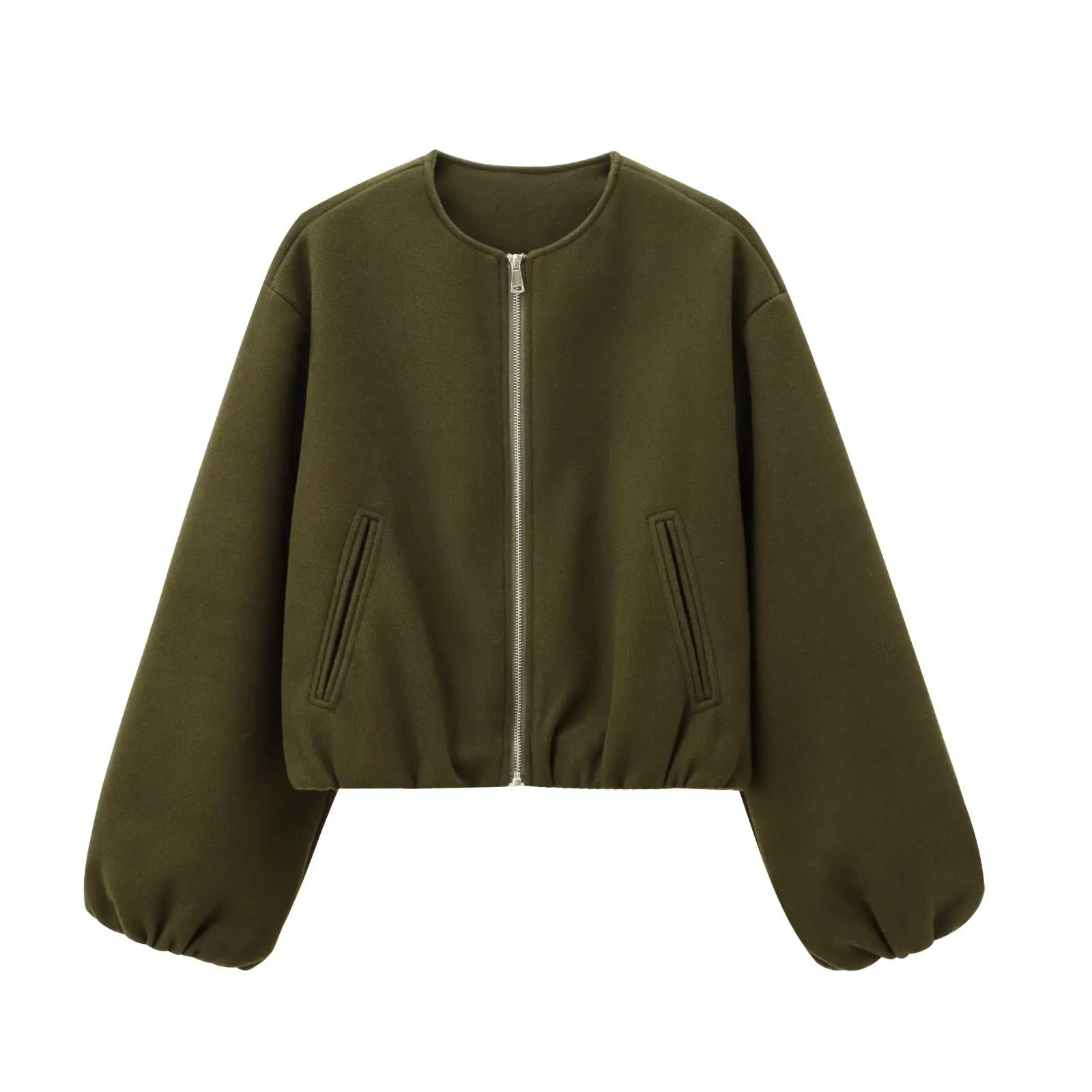 Women’s Retro Zip Bomber Jacket – Soft Long Sleeve Autumn Winter Coat