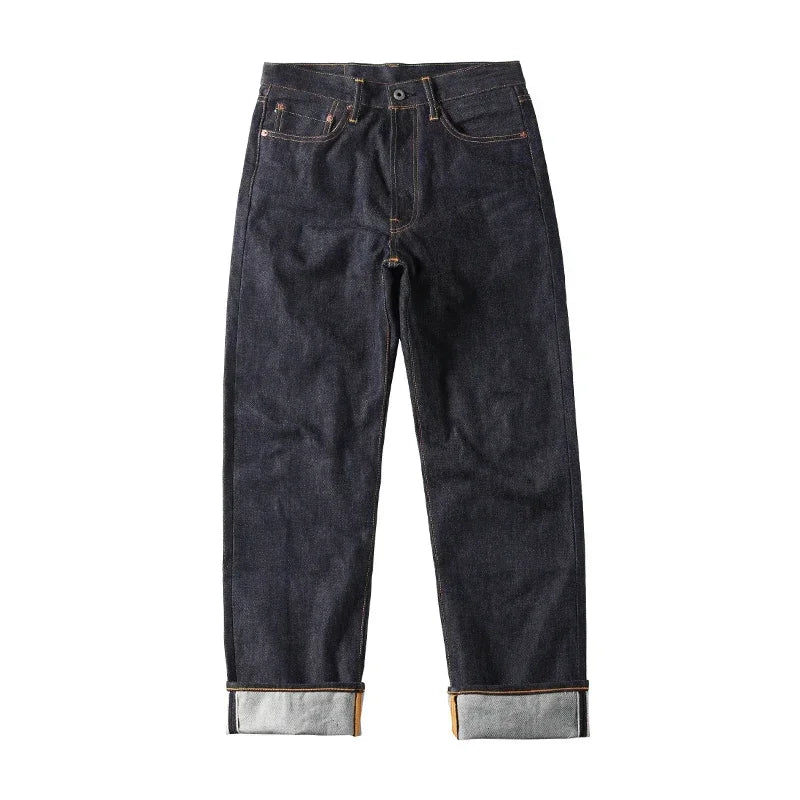 Men’s Relaxed Straight Raw Denim Jeans – Vintage Selvedge Pants