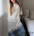 Lace Hem Loose T-Shirt – Women’s Casual Summer Top