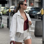 Polka Dot Bomber Jacket – Women’s Oversized Zip Up Outerwear