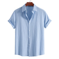 Men’s Cotton Short Sleeve Lapel Shirt – Solid Color Casual Summer Top