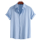 Men’s Cotton Short Sleeve Lapel Shirt – Solid Color Casual Summer Top