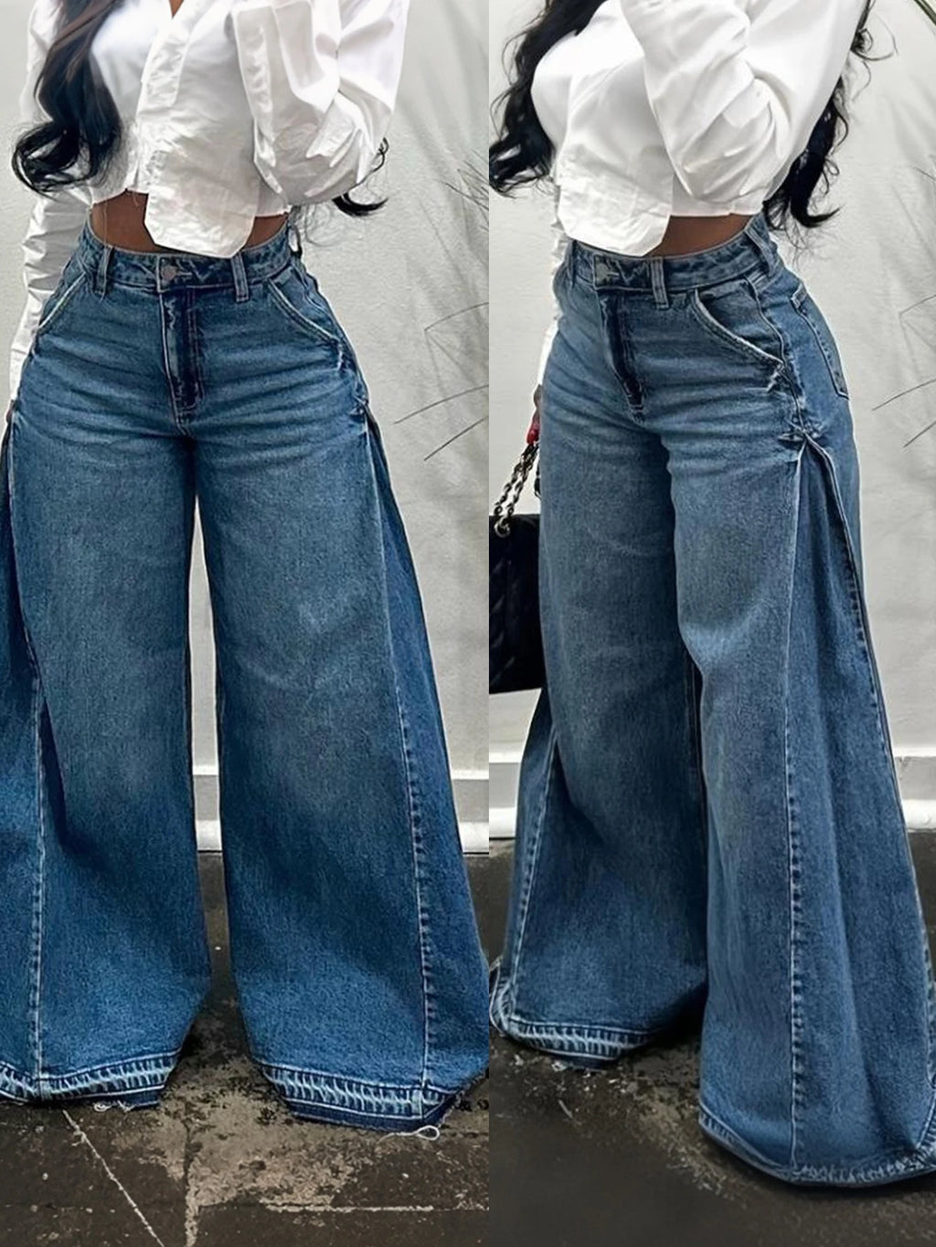 Women’s Vintage Wide Leg Jeans – Y2K Floor Length Denim Pants