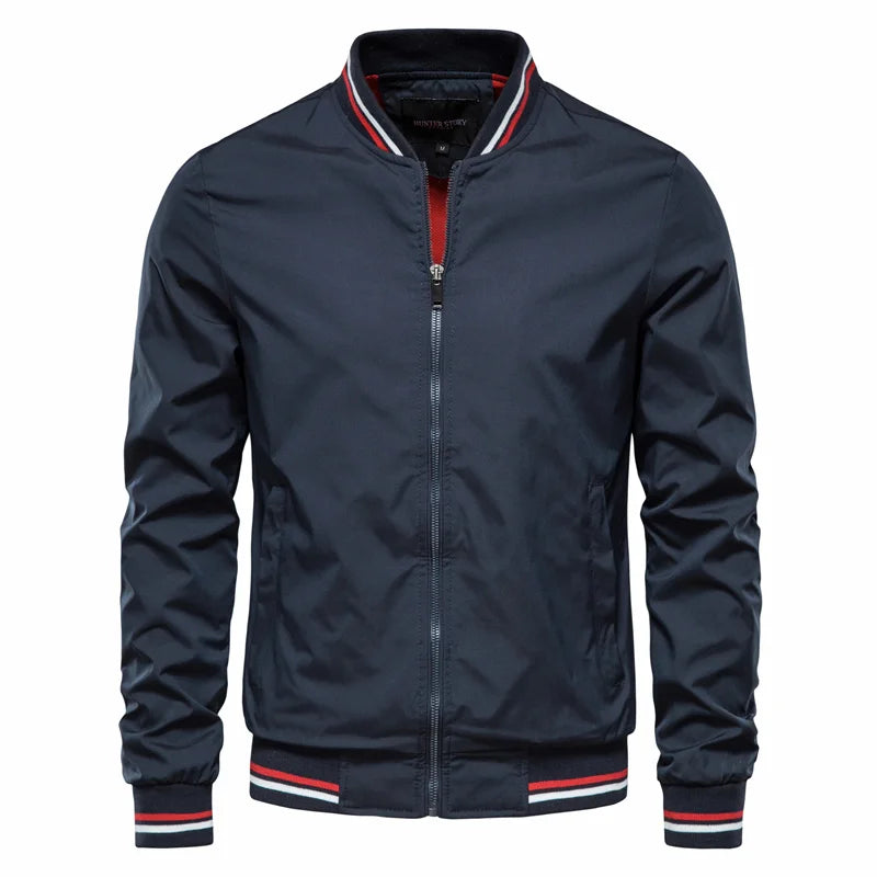 Men’s Solid Color Bomber Jacket – Slim Fit Casual Baseball Outerwear