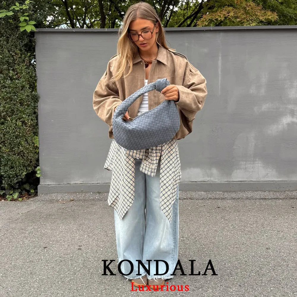 Women’s Khaki Suede Bomber Jacket – Oversized Zip-Up Coat
