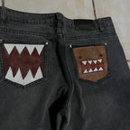 Washed Black Monster Embroidery Jeans – Unisex Baggy Wide Leg Denim Pants