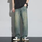 Men’s Vintage Ripped Baggy Jeans – Distressed Straight Leg Denim Pants