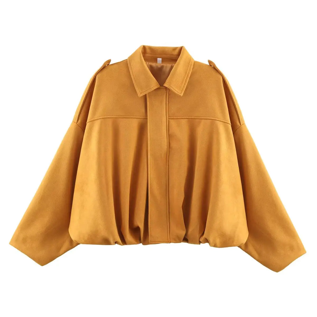 Suede Oversized Bomber Jacket – Women’s Long Sleeve Zip-Up Coat