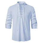 Men’s Cotton Linen Drawstring Shirt – Vintage Long Sleeve Casual Top
