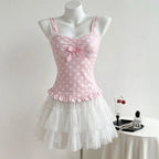 Vintage Polka Dot Lace Patchwork Crop Tank Top – Women’s Summer Cami