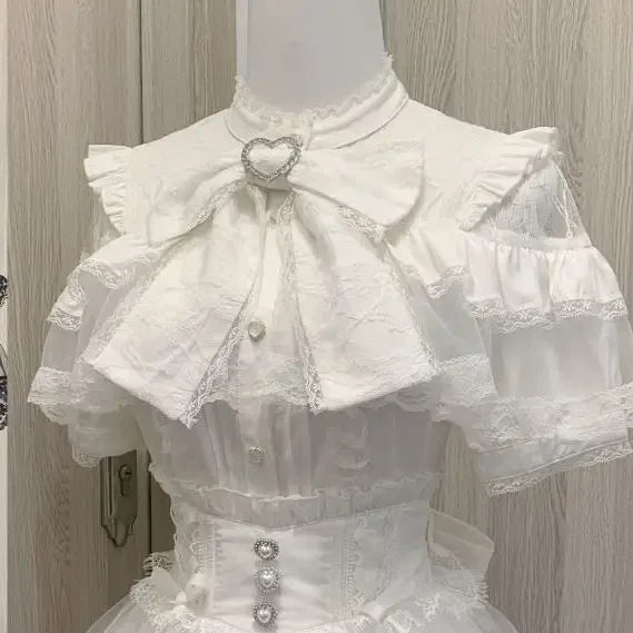 Lolita Bow Lace Blouse – Women’s Black & White Long Sleeve Shirt