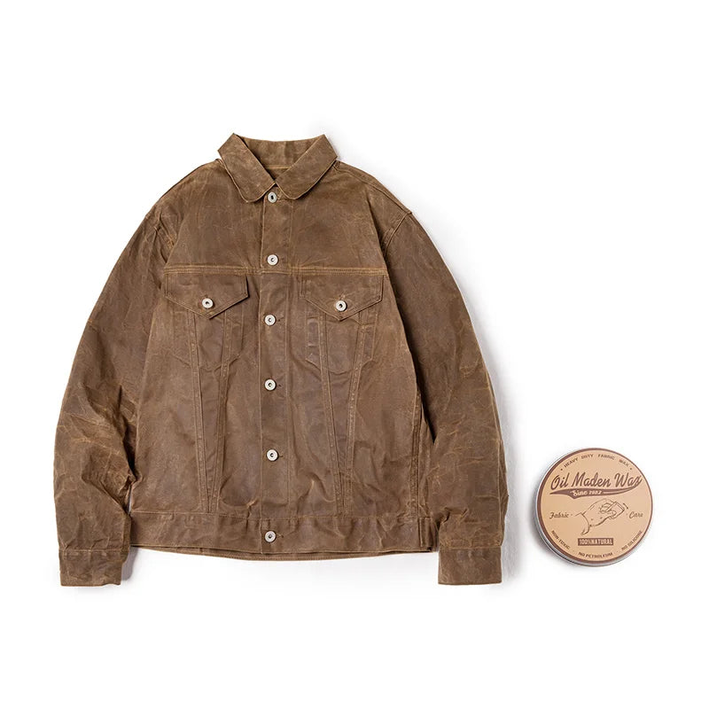Men’s Retro Waxed Canvas Jacket – Waterproof Khaki Hunting Work Coat