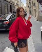 Women’s Red Pilot Jacket – Loose Fit Autumn Chic Outerwear