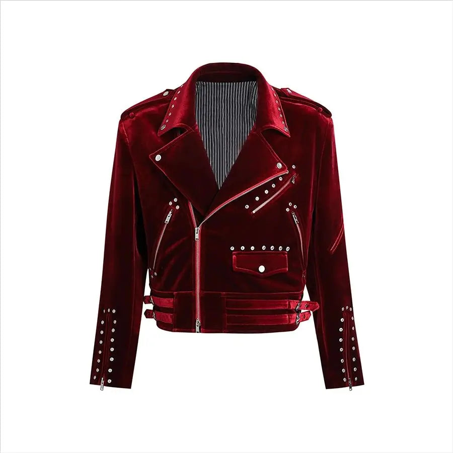 Men’s Velvet Moto Jacket – Short Zip-Up Luxury Biker Outerwear