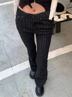 Women’s Vintage Stripe Slim Jeans – Low Waist 90s Streetwear Denim Pants