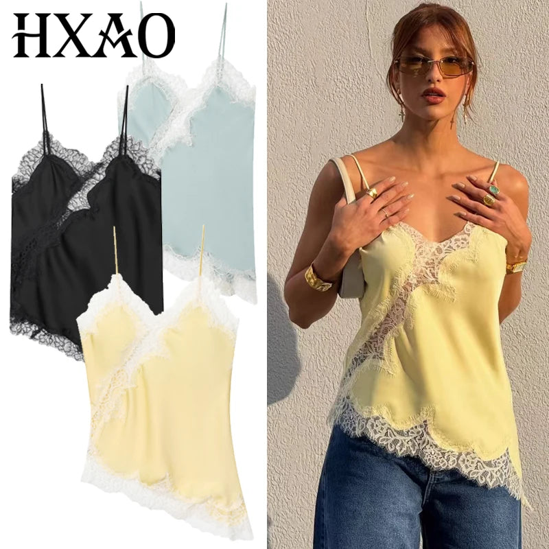 Asymmetrical Lace Slip Top – Women’s Y2K Backless Camisole