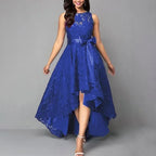 Elegant Lace Bridesmaid Maxi Dress – Women’s High Waist Bow Evening Gown