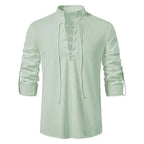 Men’s Cotton Linen Drawstring Shirt – Vintage Long Sleeve Casual Top