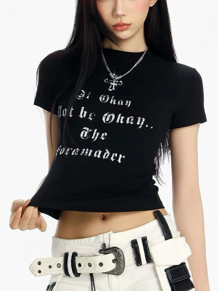 Y2K Lace Back Slim Fit T-Shirt – Women’s Short Sleeve Summer Top
