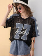 Women’s Lace Denim Patch Streetwear T-Shirt