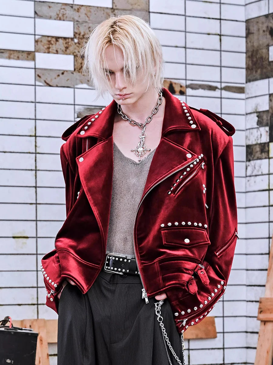 Men’s Velvet Moto Jacket – Short Zip-Up Luxury Biker Outerwear