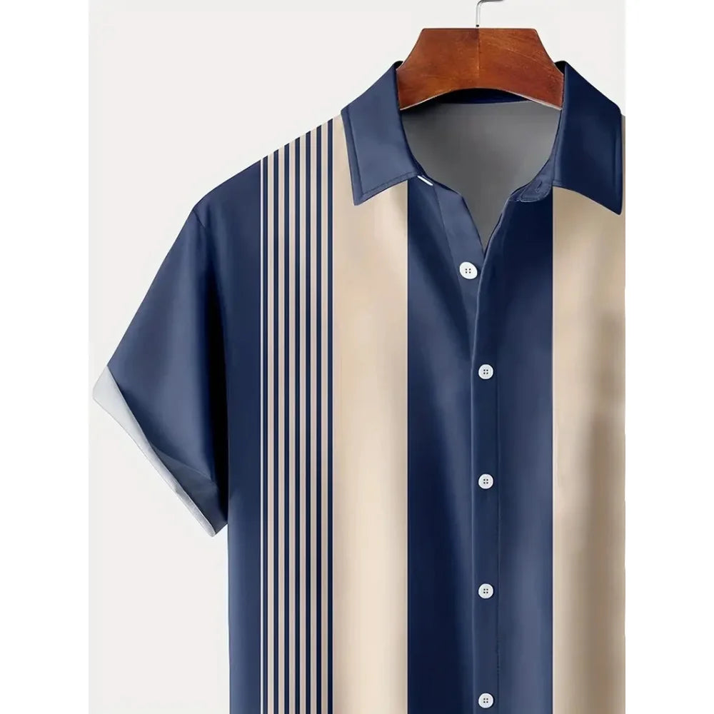 Men’s Vintage Patchwork Printed Shirt – Short Sleeve Tropical Vacation Top