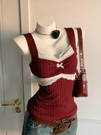 Y2K Lace Bow Patchwork Vest – Women’s Summer Versatile Top