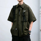 Men’s Oversized Cargo T-Shirt – Japanese Retro Multi-Pocket Y2K Streetwear Tee