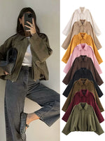 Suede Oversized Bomber Jacket – Women’s Long Sleeve Zip-Up Coat