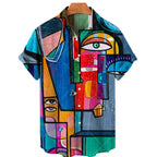 Men’s Cat Print Button-Up Shirt – Oversized Short Sleeve Summer Hawaiian Top