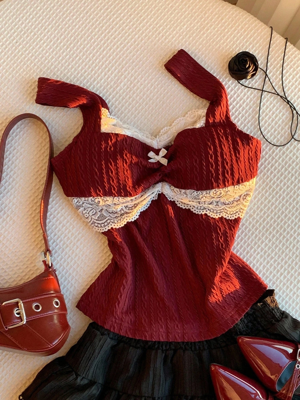 Y2K Lace Bow Patchwork Vest – Women’s Summer Versatile Top