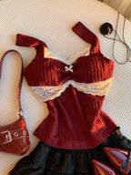 Y2K Lace Bow Patchwork Vest – Women’s Summer Versatile Top