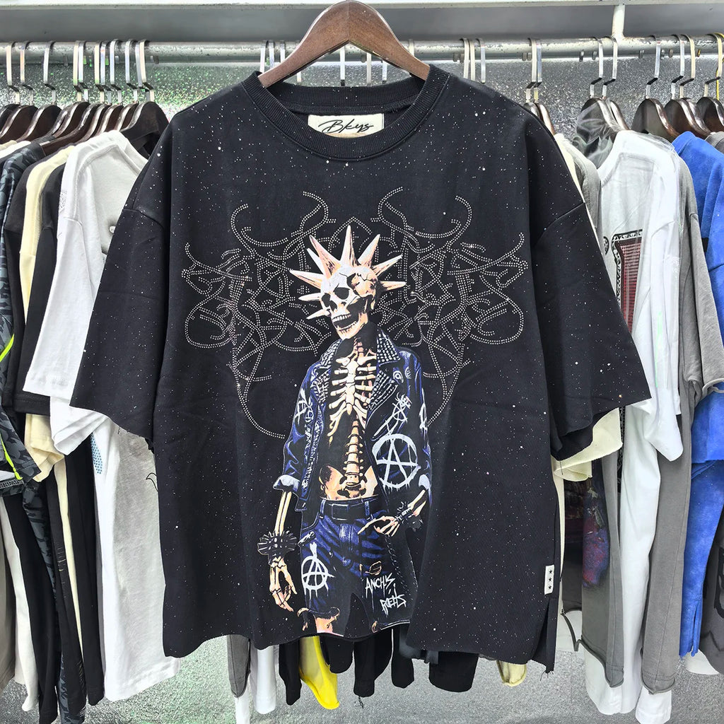 Unisex Rhinestone Diamond T-Shirt – Oversized Cotton Crew Neck Summer Tee