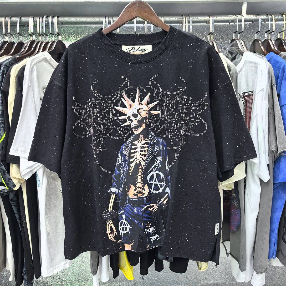 Unisex Rhinestone Diamond T-Shirt – Oversized Cotton Crew Neck Summer Tee