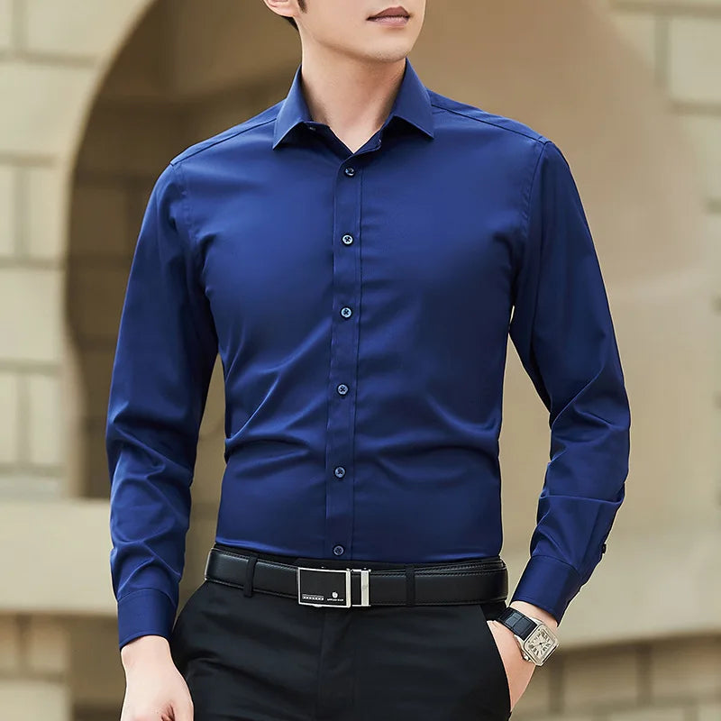 Men’s Plus Size Slim Fit Shirt – Classic White Long Sleeve Business Casual Top