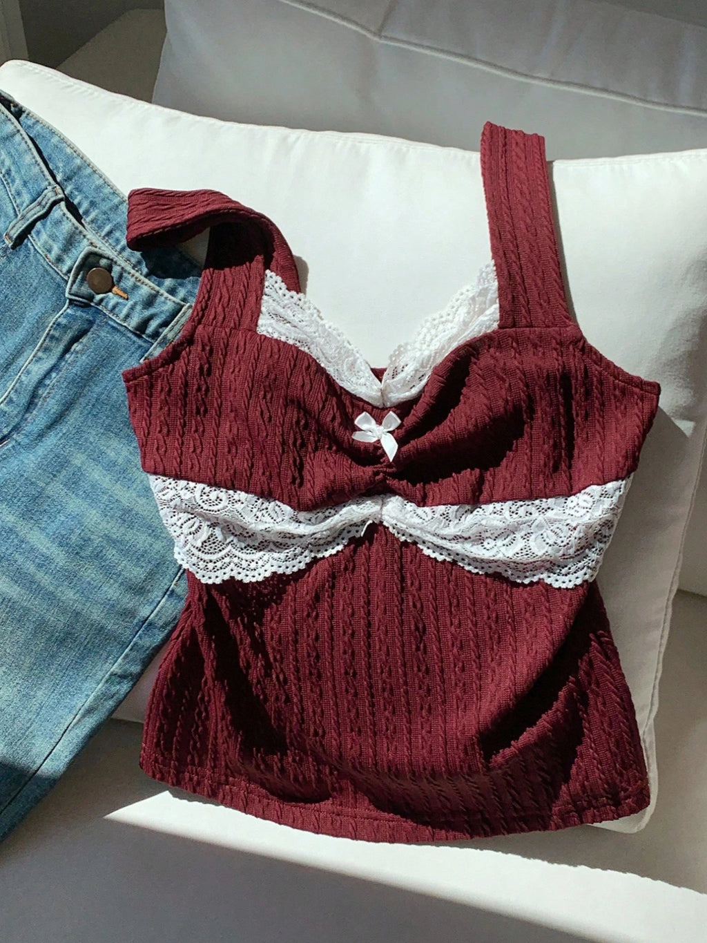 Y2K Lace Bow Patchwork Vest – Women’s Summer Versatile Top