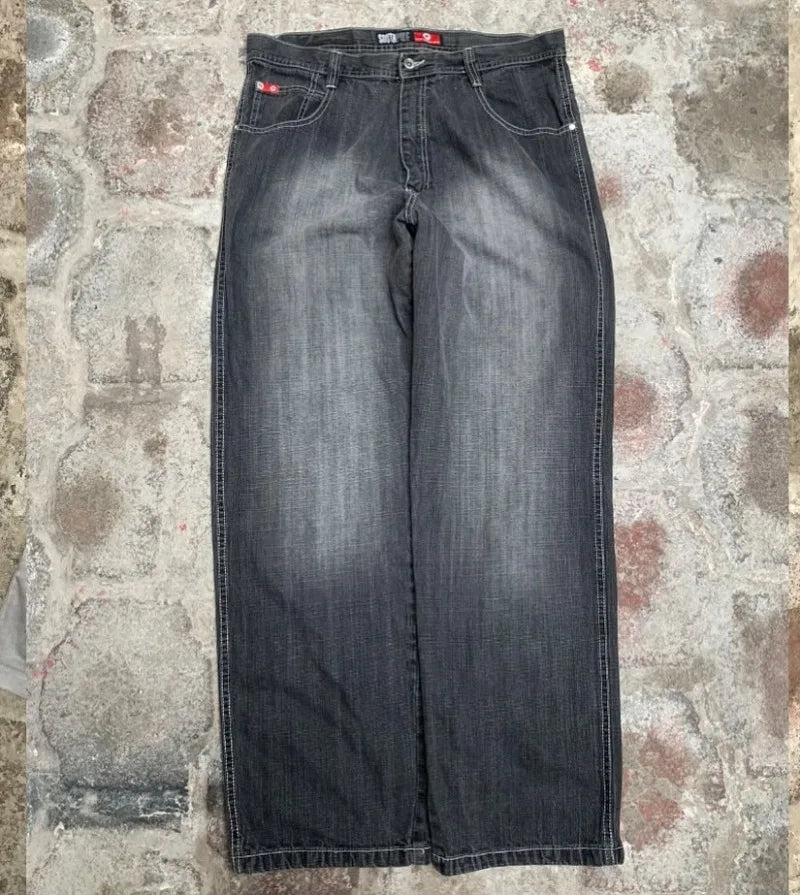 Men’s Gothic Washed Wide Leg Jeans – Vintage Baggy Streetwear Pants